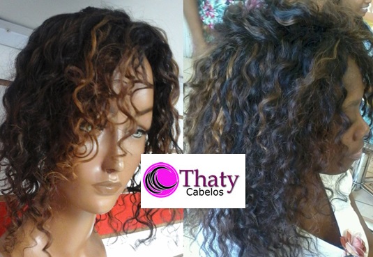 Prótese capilar 40 cm cacheada cabelo natural