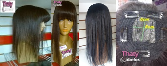 Prótese com franjinha e imitação de couro cabeludo 50 cm com 70 gramas-PretoAzulado-10441